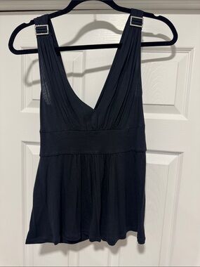 Express Black V-Neck Sleeveless Tank with Rhinestone Buckle Straps